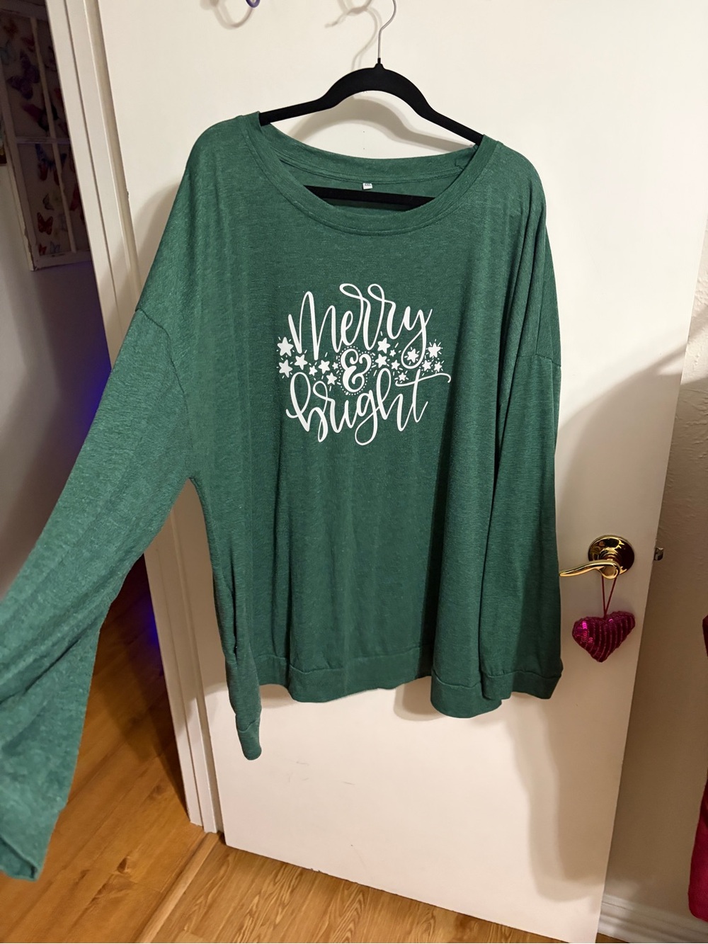 🧡 4X Heather Green Long Sleeve Tee with Crew Neck and Graphic Merry & Bright